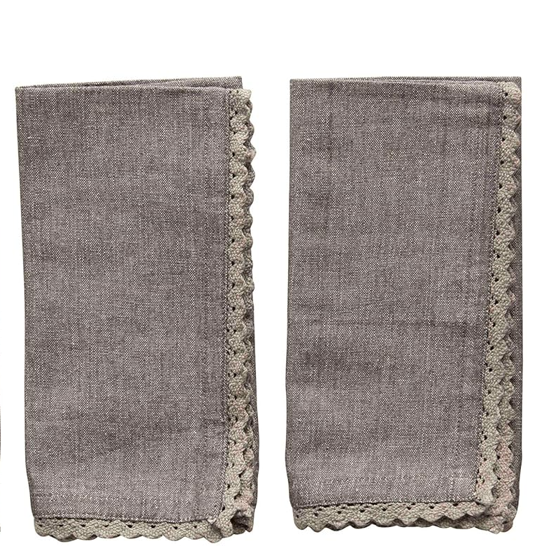 18" Square Cotton Lace (Set Of 4) Napkins, Charcoal