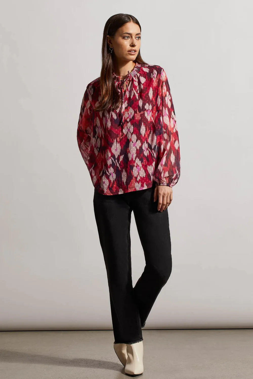 Flowing Red Plum Dot Top