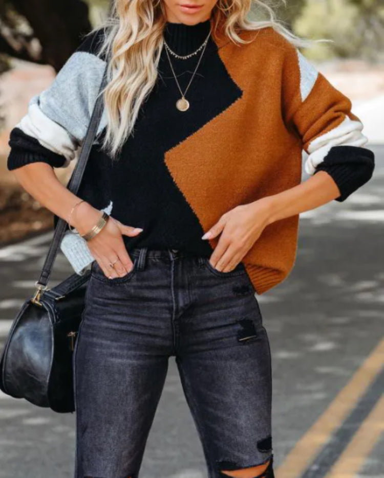 Turtle Neck Color Block Orange