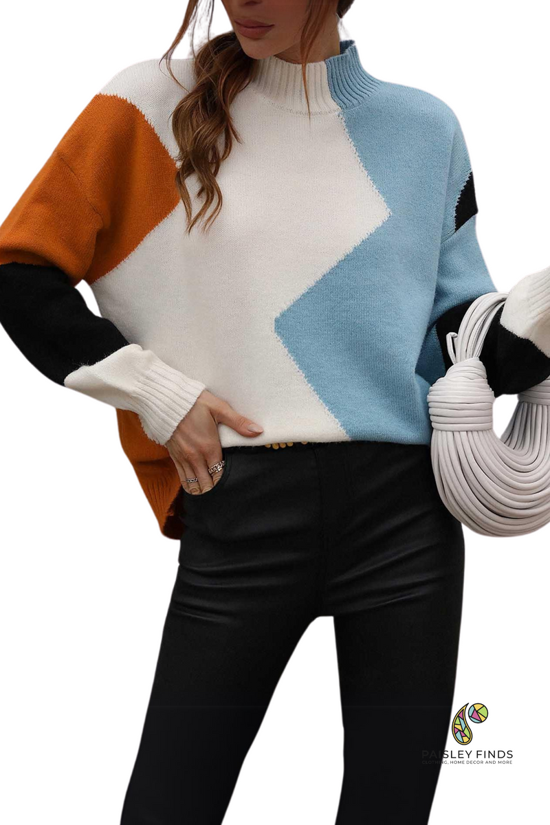 Turtle Neck Color Block - Blue