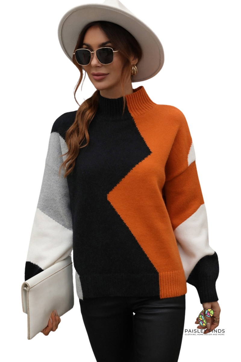 Turtle Neck Color Block Orange