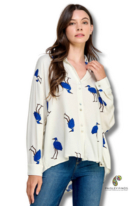 Bird Print  Button Down Shirt