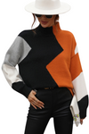 Turtle Neck Color Block Orange