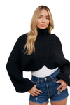 Turtle Neck Cropped Knit Pullover Blk M/L