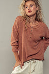 Textured Knit Henley - Terra Cotta