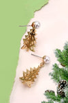 PEARL GOLD 3D CHRISTMAS TREE DANGLE EARRINGS | 80E1678