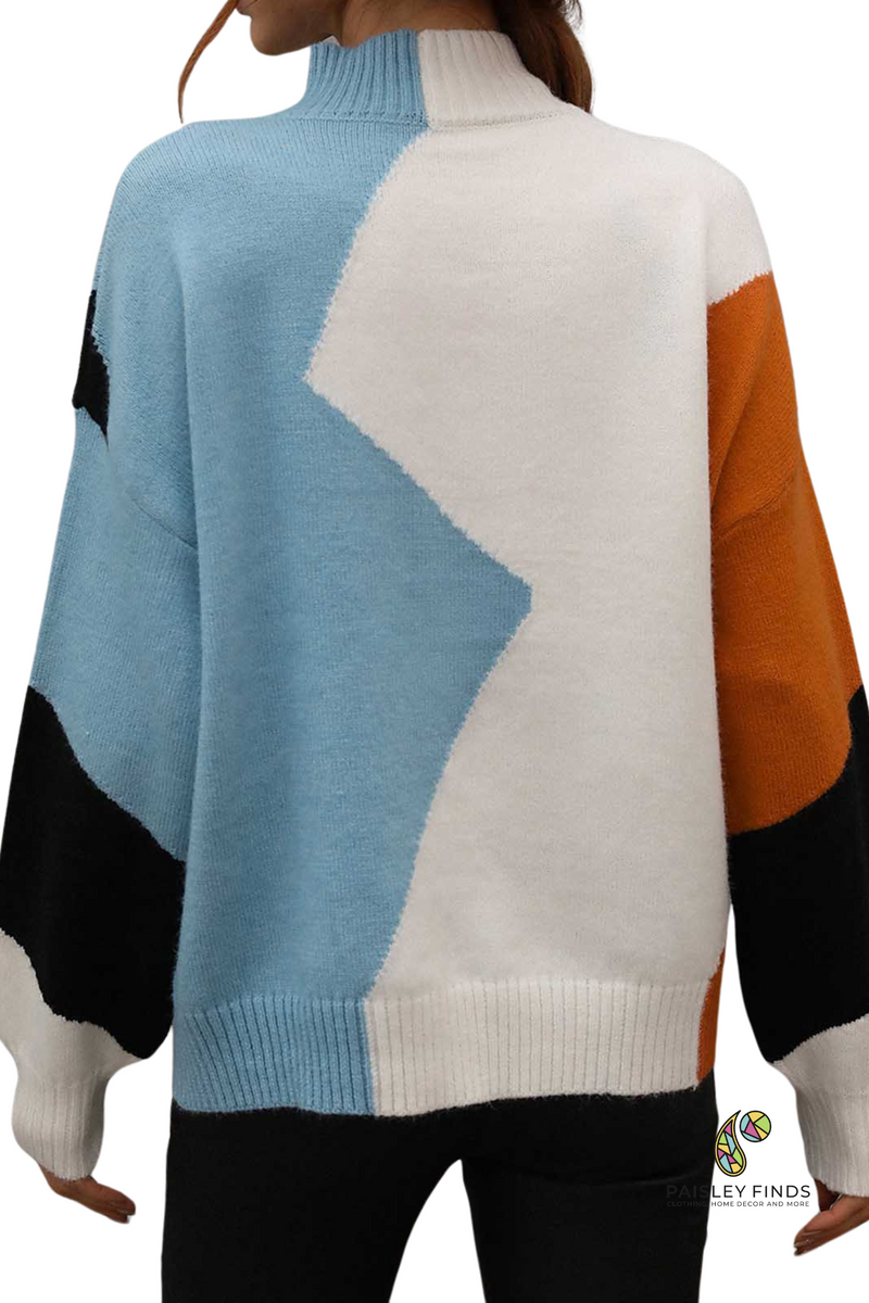 Turtle Neck Color Block - Blue