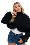 Turtle Neck Cropped Knit Pullover Blk M/L