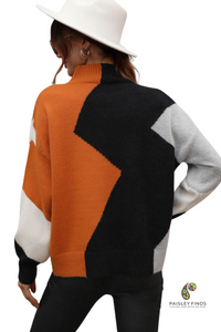 Turtle Neck Color Block Orange