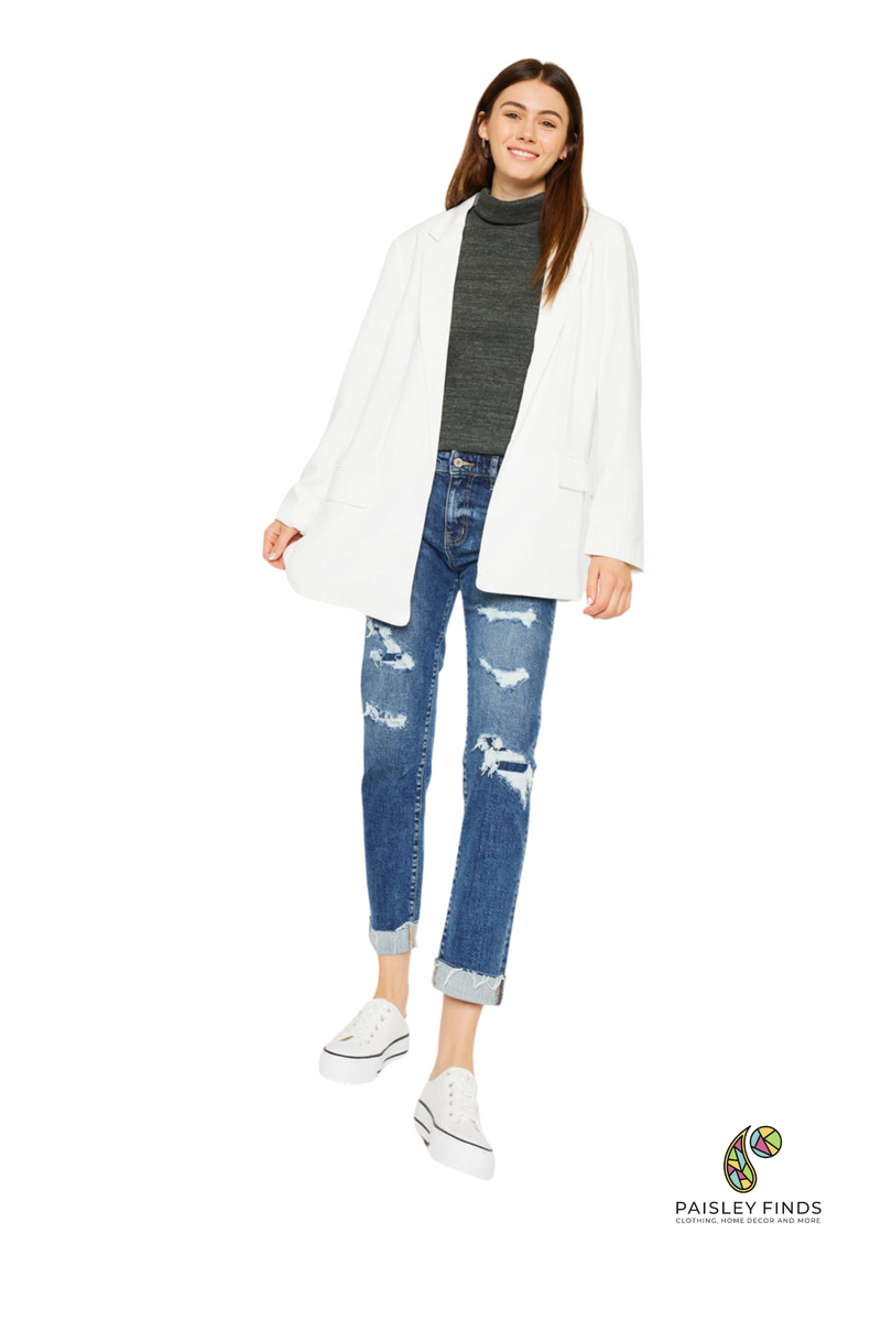 KanCan Slim Boyfriend Distressed Crop Jean