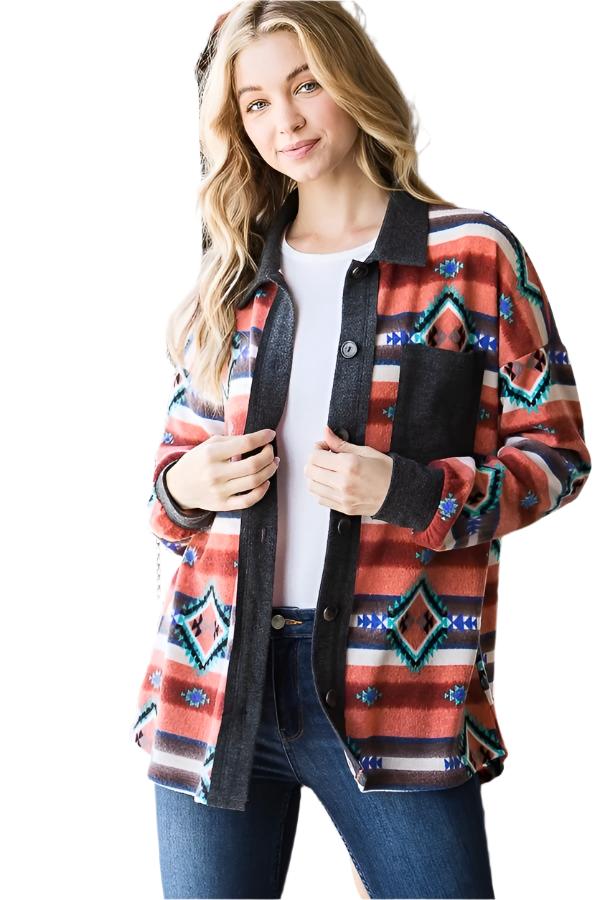 Solid And Multi Color Aztec Shacket