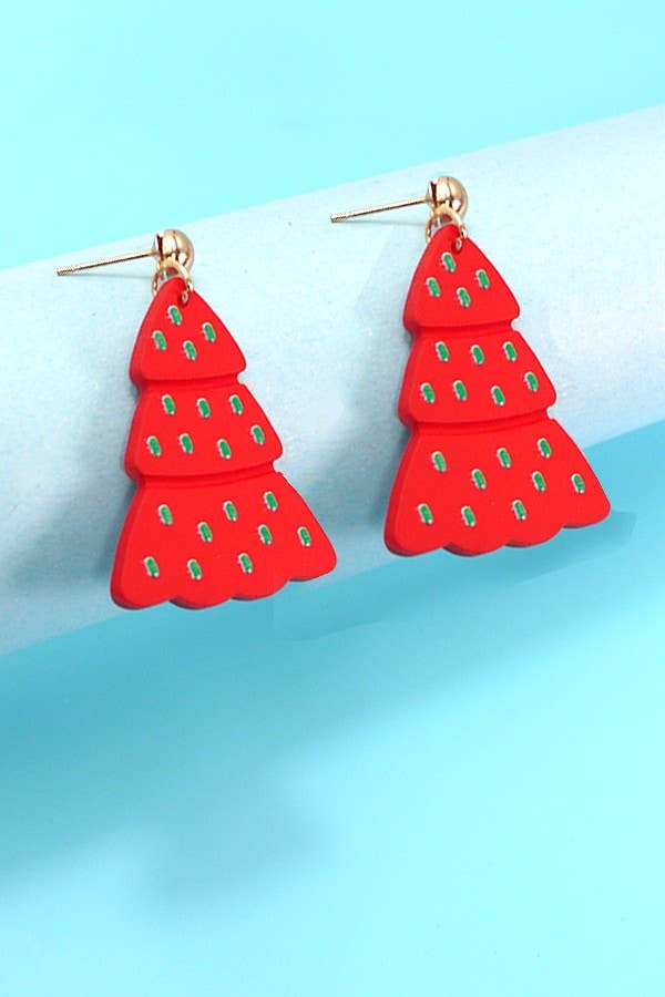 RED CHRISTMAS TREE HOLIDAY EARRINGS | 80E5027