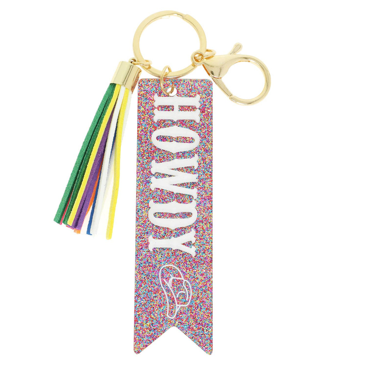 Howdy Long Strip Glitter Acrylic Fringe Keychain