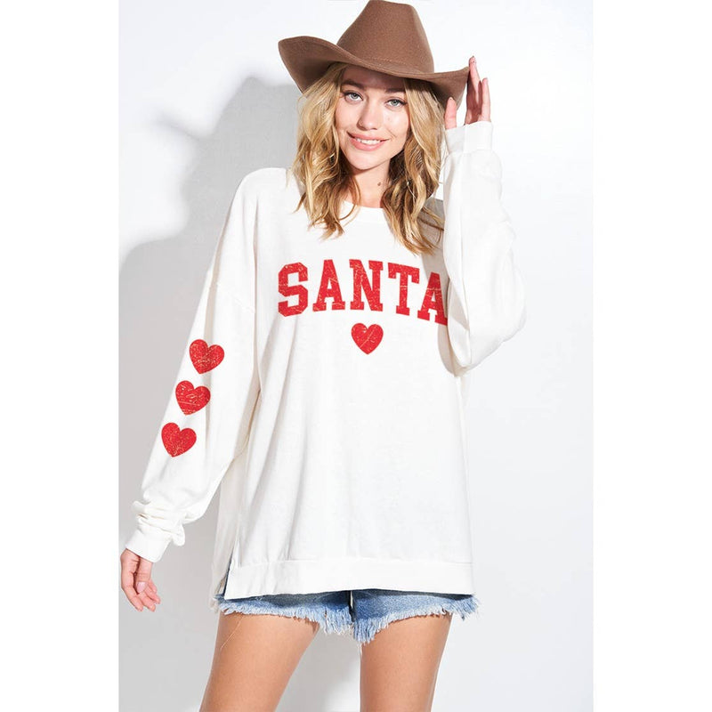 Santa Heart Christmas Print Tri Blend Sweatshirts