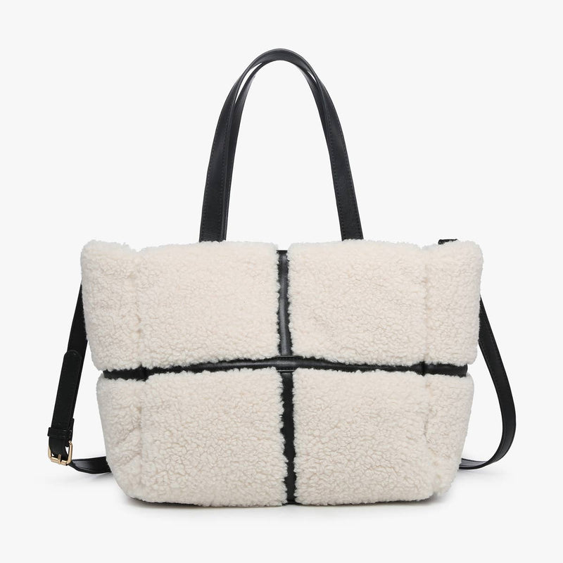 Marlene Sherpa Contrast Tote w/ Dual Handles