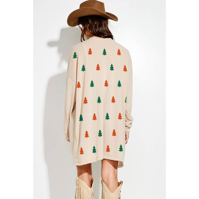 Christmas tree print Knit casual style Cardigan