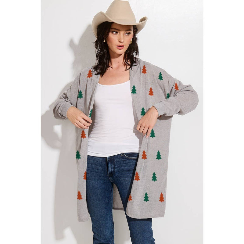 Christmas tree print Knit casual style Cardigan