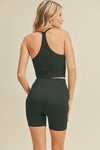 Black Ribbed Seamless Sweetheart Crop Tank Set