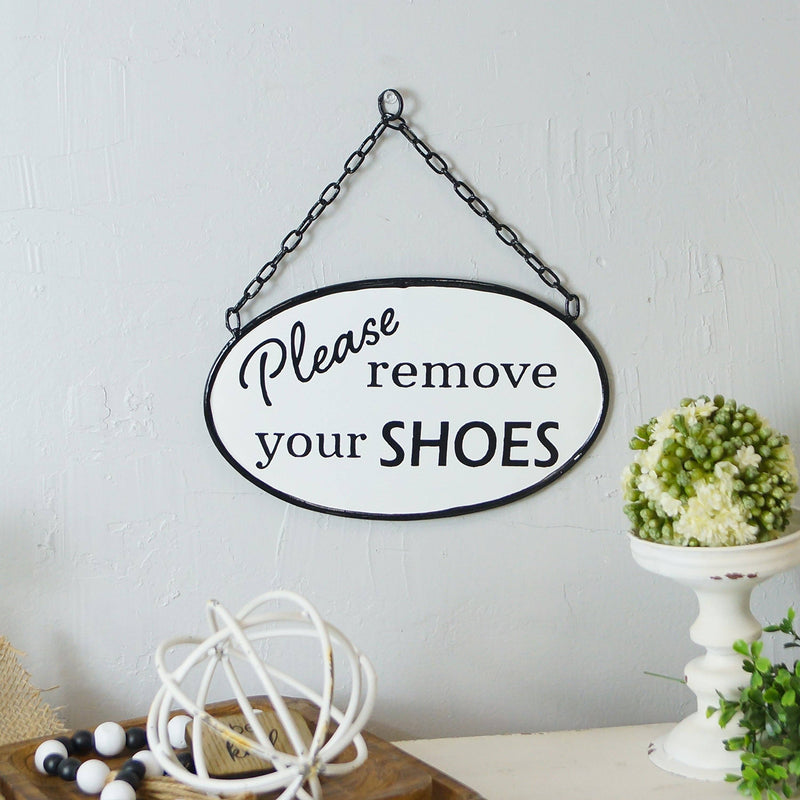 Please Remove Your Shoes Hanging Enamelware Sign
