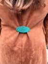 Cardigan & Sweater Cinch Clip - Copper Embossed Teal Leather