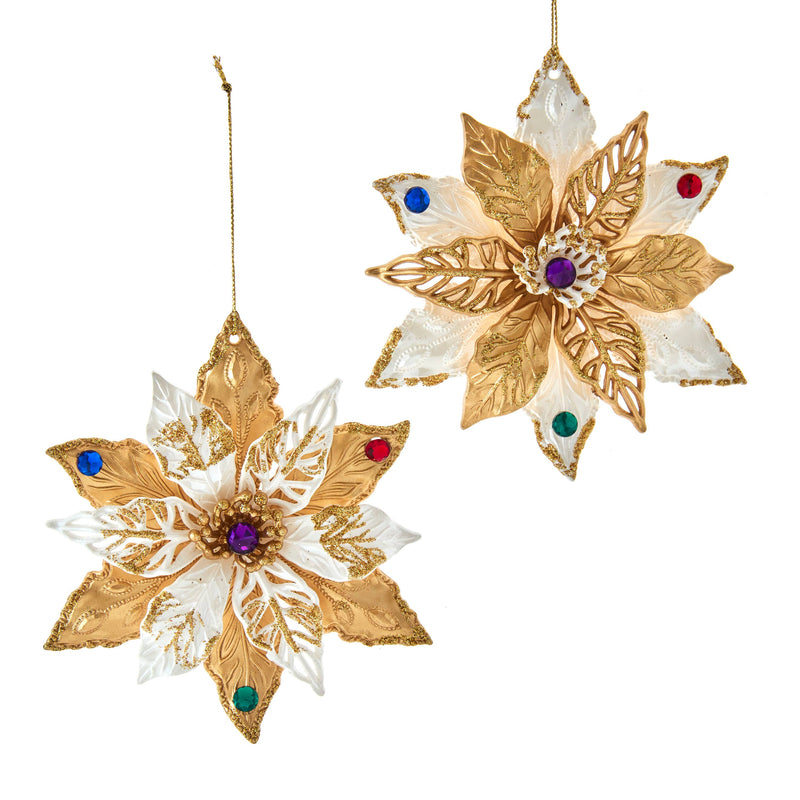 White And Gold Jeweled Poinsettia Ornaments