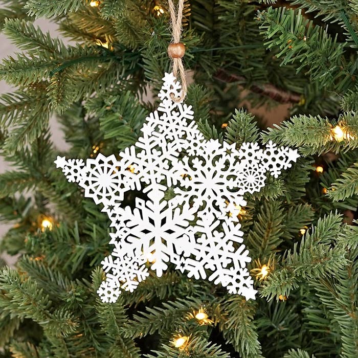 M9392- 6" Wooden Enbroided White Star Ornament