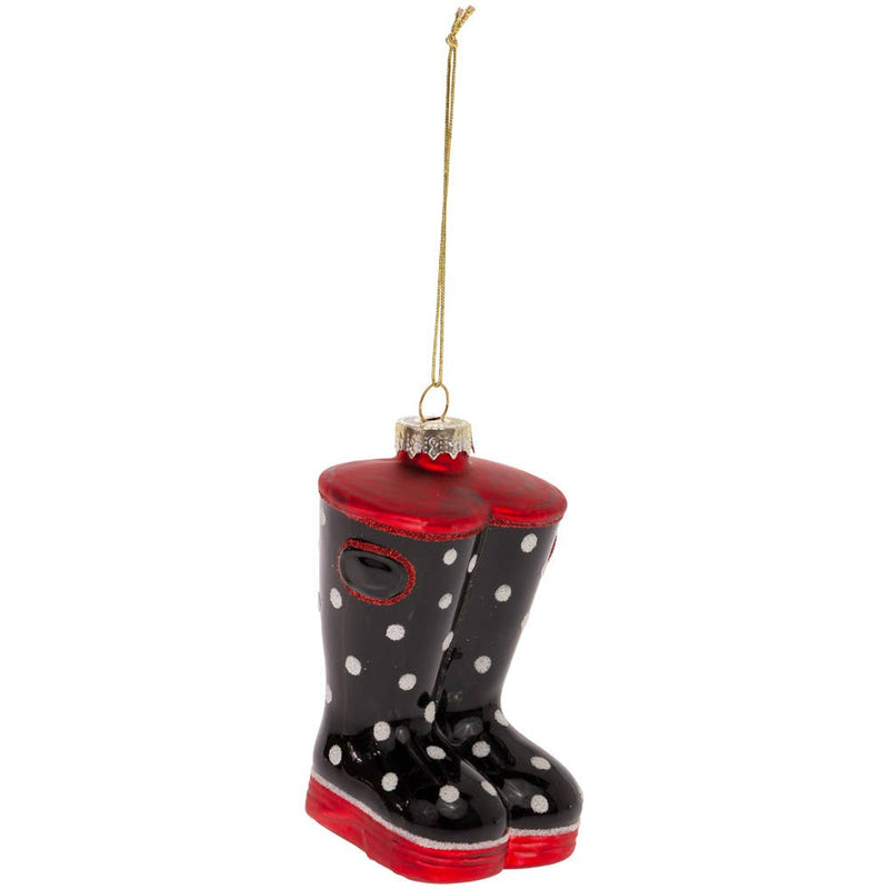 Glass Polka Dot Boots Christmas Ornament