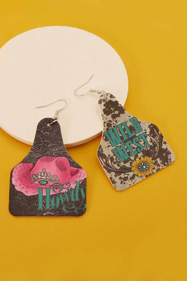 Western Print Leather Earrings