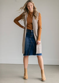 Riley Frayed Hem Denim Midi Skirt