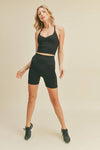 Black Ribbed Seamless Sweetheart Crop Tank Set