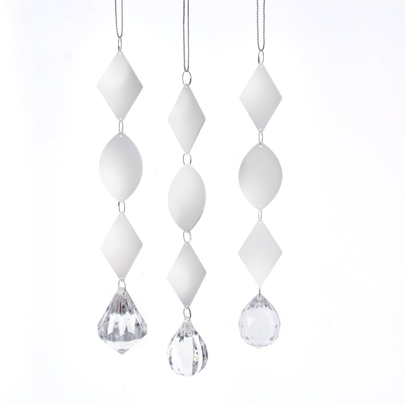 Silver And White Dangling Mirror Ornament, 3 Assorted