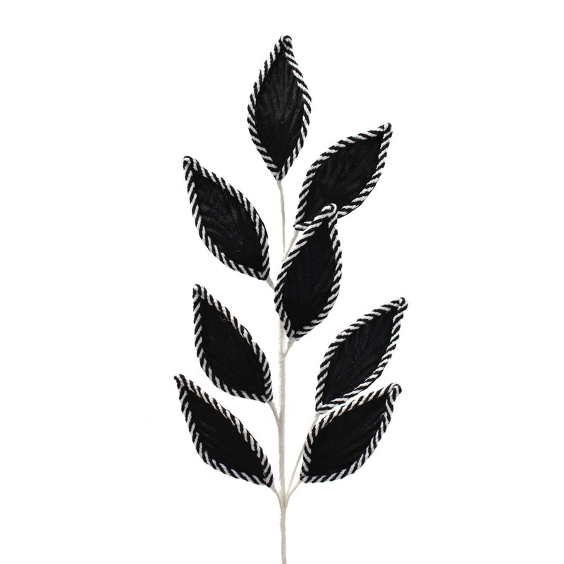 Felt/Yarn Stripe Trimmed Leaf Spray - Black 27"