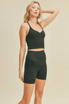 Black Ribbed Seamless Sweetheart Crop Tank Set