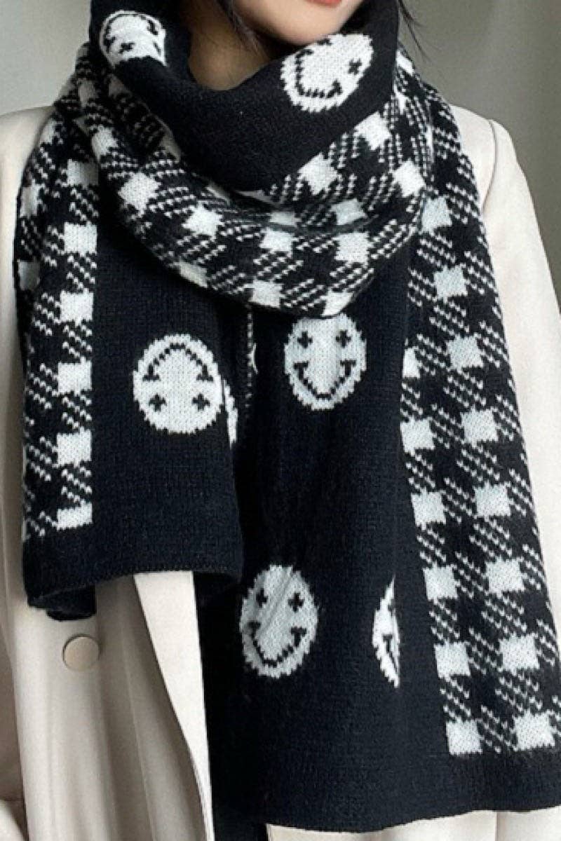 Smiley Scarf Black And White