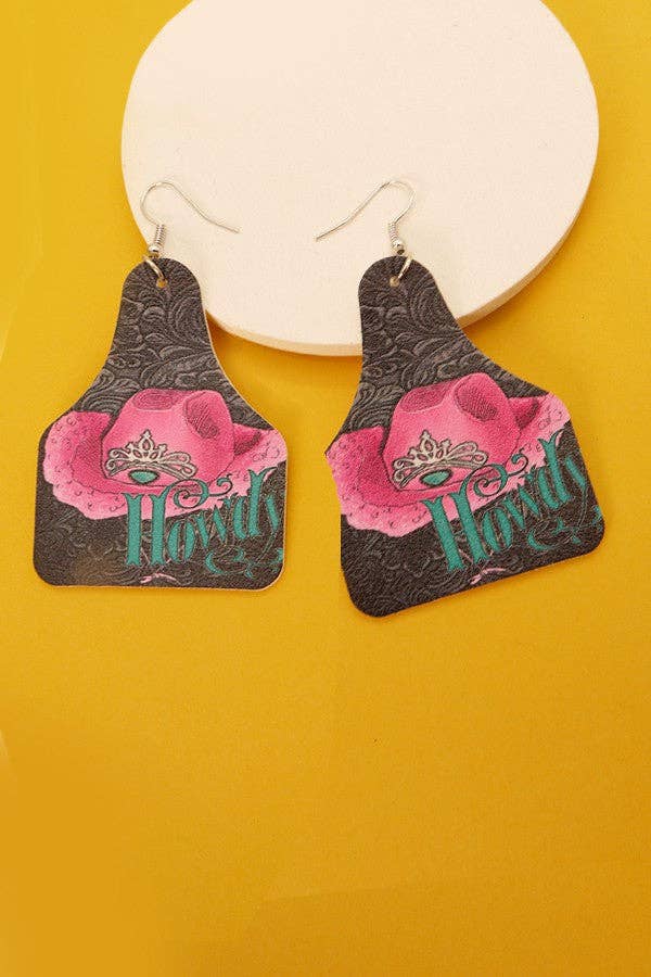 Western Print Leather Earrings