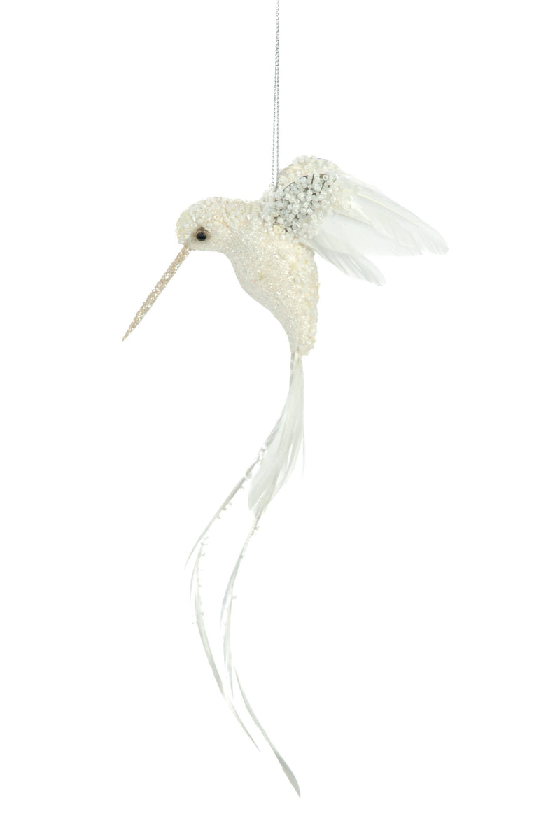 White Glittered Hummingbird Ornament