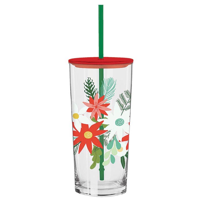 Glass Tumbler-Poinsttia Ptrn