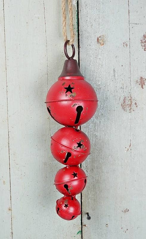 M10819- Distressed Metal 4 Bells Strand-Red-