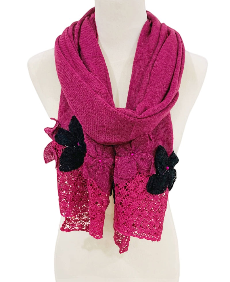 Xy-Qdh Hand Crafted Lace Floral & Pearl Detailed Scarf Purple