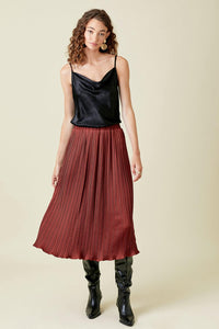 Pleated Wine Long Skirt