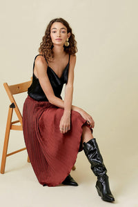 Pleated Wine Long Skirt